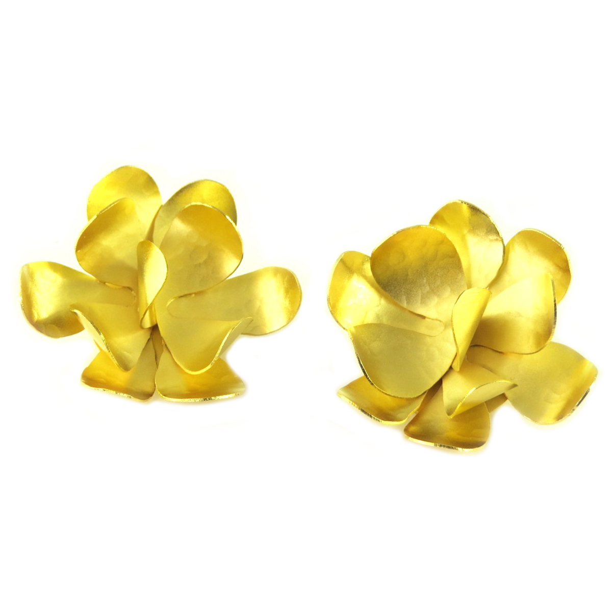 Boucles d\'oreilles clips artisanales \'Athena\' doré (fleurs) - 40 mm - [Q7871]