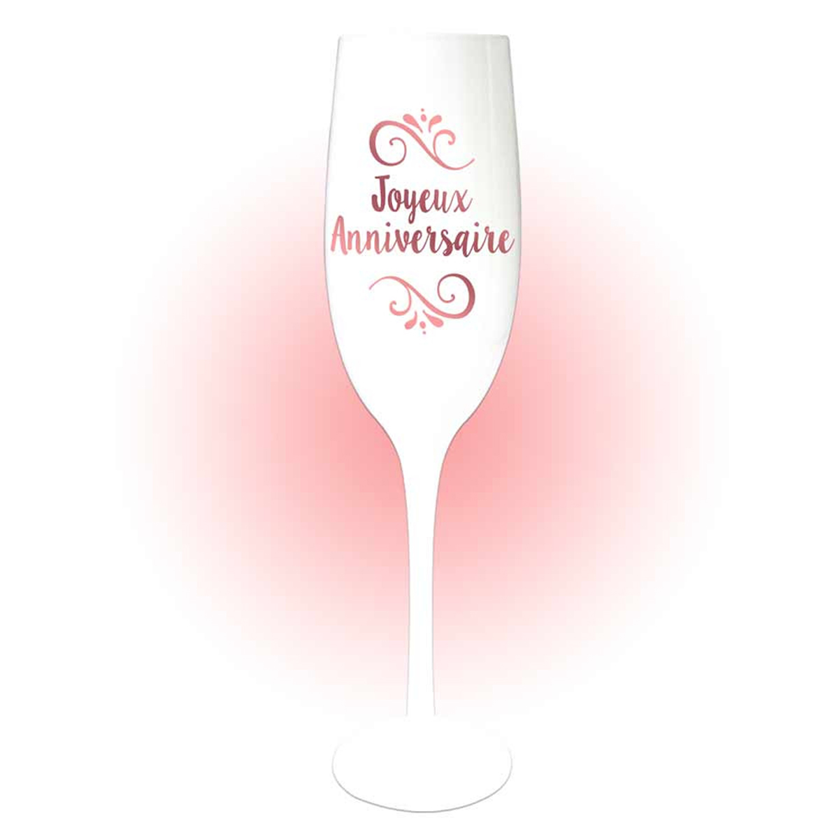 Coupe flute à champagne \'Joyeux Anniversaire\' blanc doré rosé (gold pink) - 24x5 cm - [Q8394]