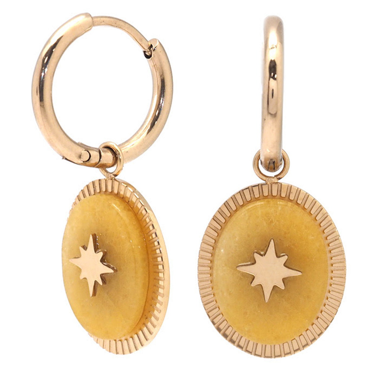 Créoles créateur acier \'Une Etoile est Née\' agate jaune doré - 12 mm, 17x14 mm - [Q8542]