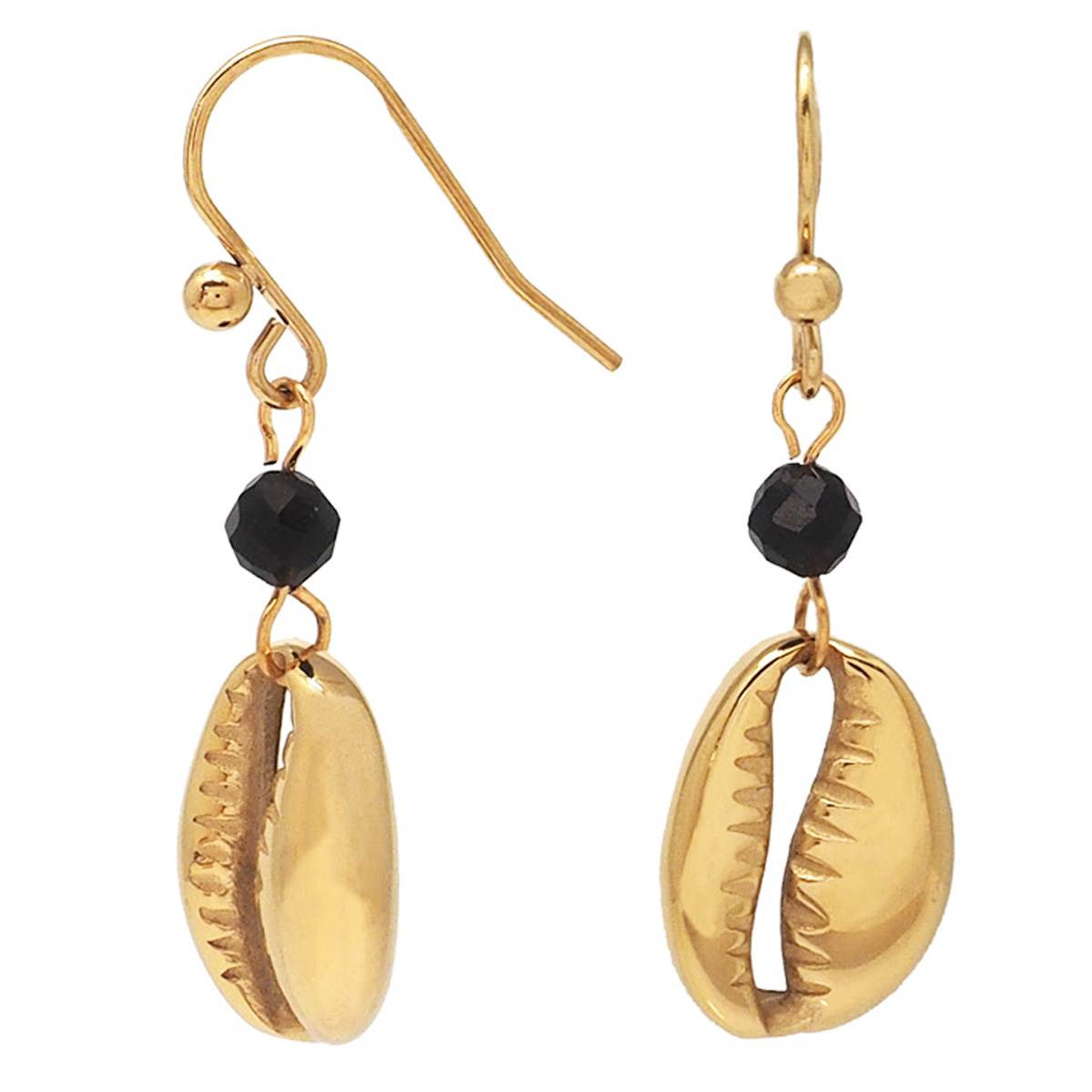 Boucles d\'oreilles créateur acier \'Cowrie\' noir doré - 25x10 mm - [Q8556]