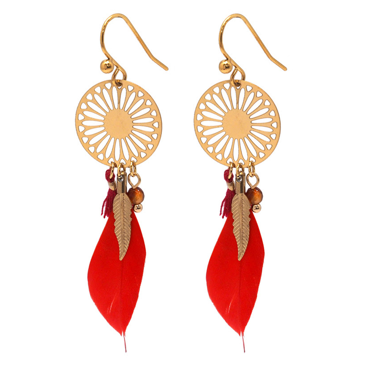 Boucles créateur acier \'Boho\' rouge doré - 50x15 mm - [Q8566]