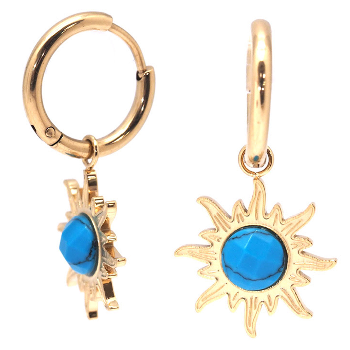Créoles créateur acier \'Soleil\' turquoise doré - 15 mm, 15 mm - [Q8568]