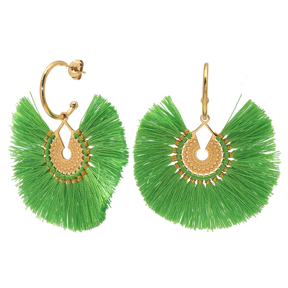 Créoles créateur acier \'Cleapatra\' vert doré - 20 mm, 50 mm - [Q8585]