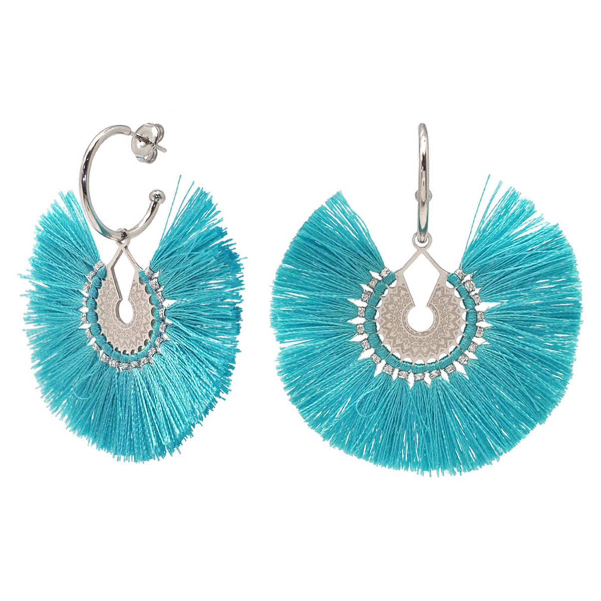 Créoles créateur acier \'Cleapatra\' turquoise argenté - 20 mm, 50 mm - [Q8586]