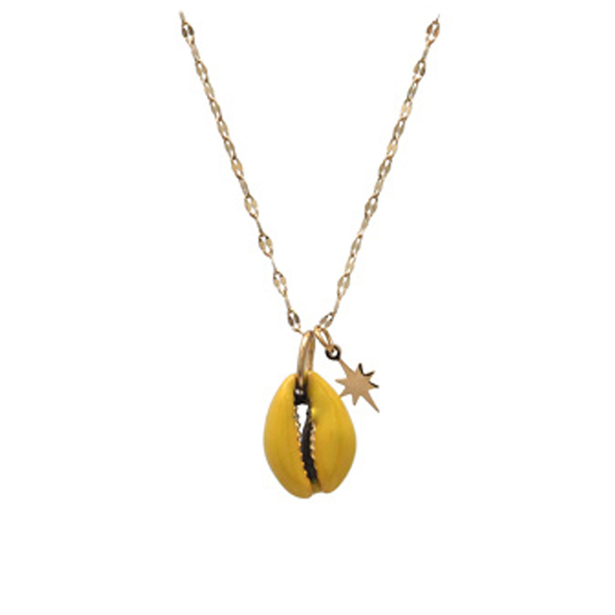 Collier créateur acier \'Cowrie\' jaune doré - 20x13 mm - [Q8600]
