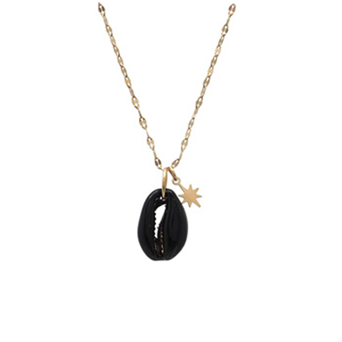 Collier créateur acier \'Cowrie\' noir doré - 20x13 mm - [Q8603]