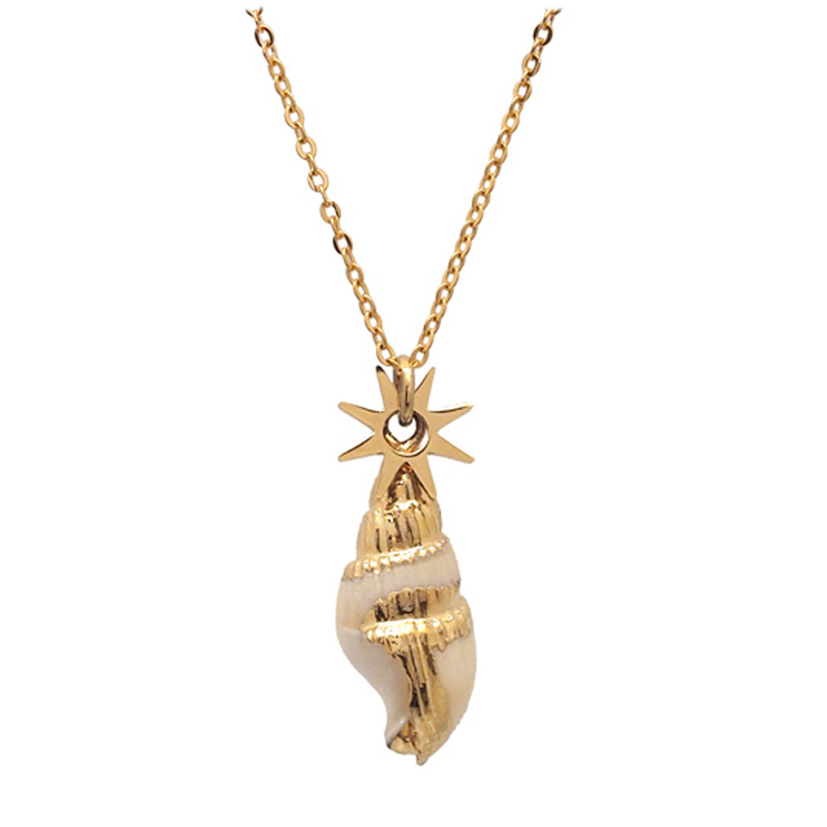 Collier créateur acier \'Boho\' beige doré (coquillage) - 25x10 mm - [Q8608]