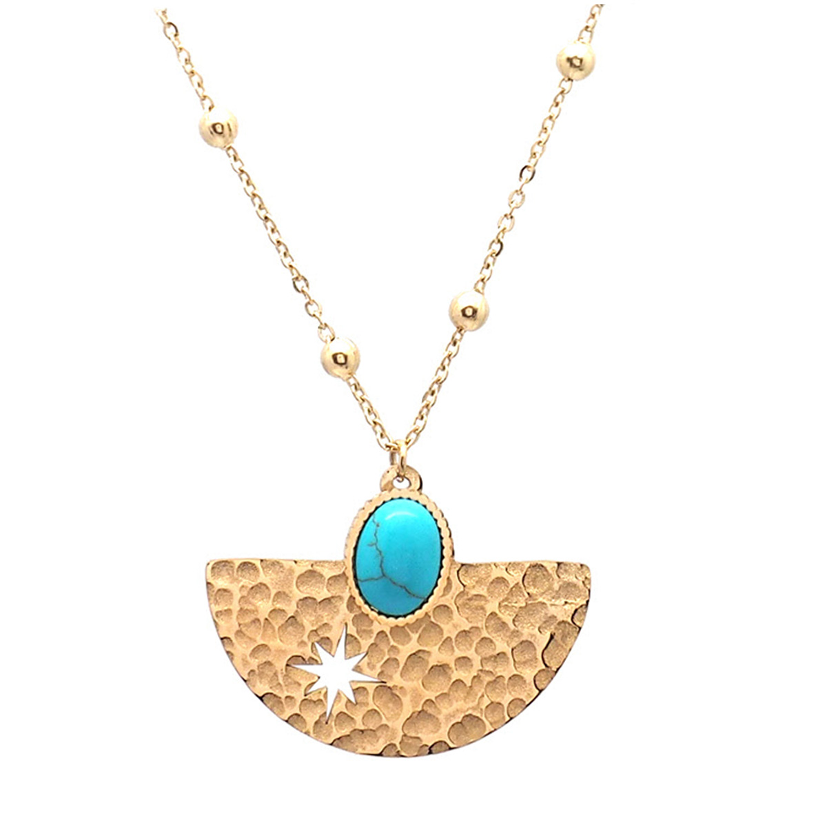 Collier créateur acier \'Cléopatra\' turquoise doré - 27x20 mm - [Q8621]