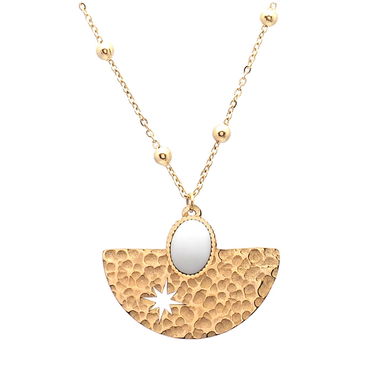 Collier créateur acier \'Cléopatra\' blanc doré - 27x20 mm - [Q8622]