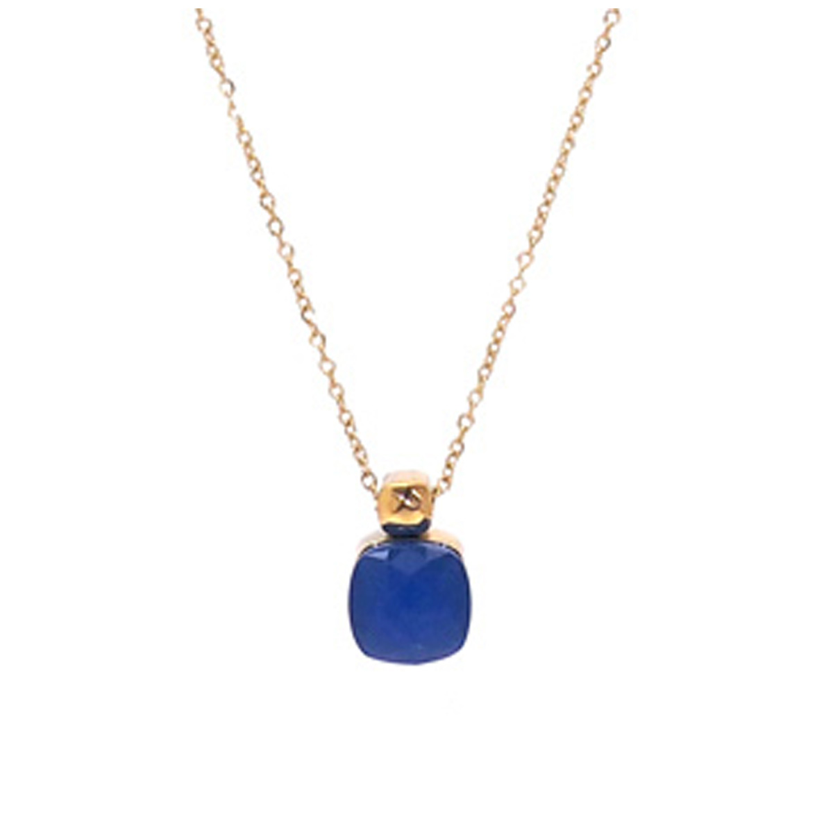 Collier créateur acier \'Boho\' bleu doré - 9x9 mm - [Q8623]