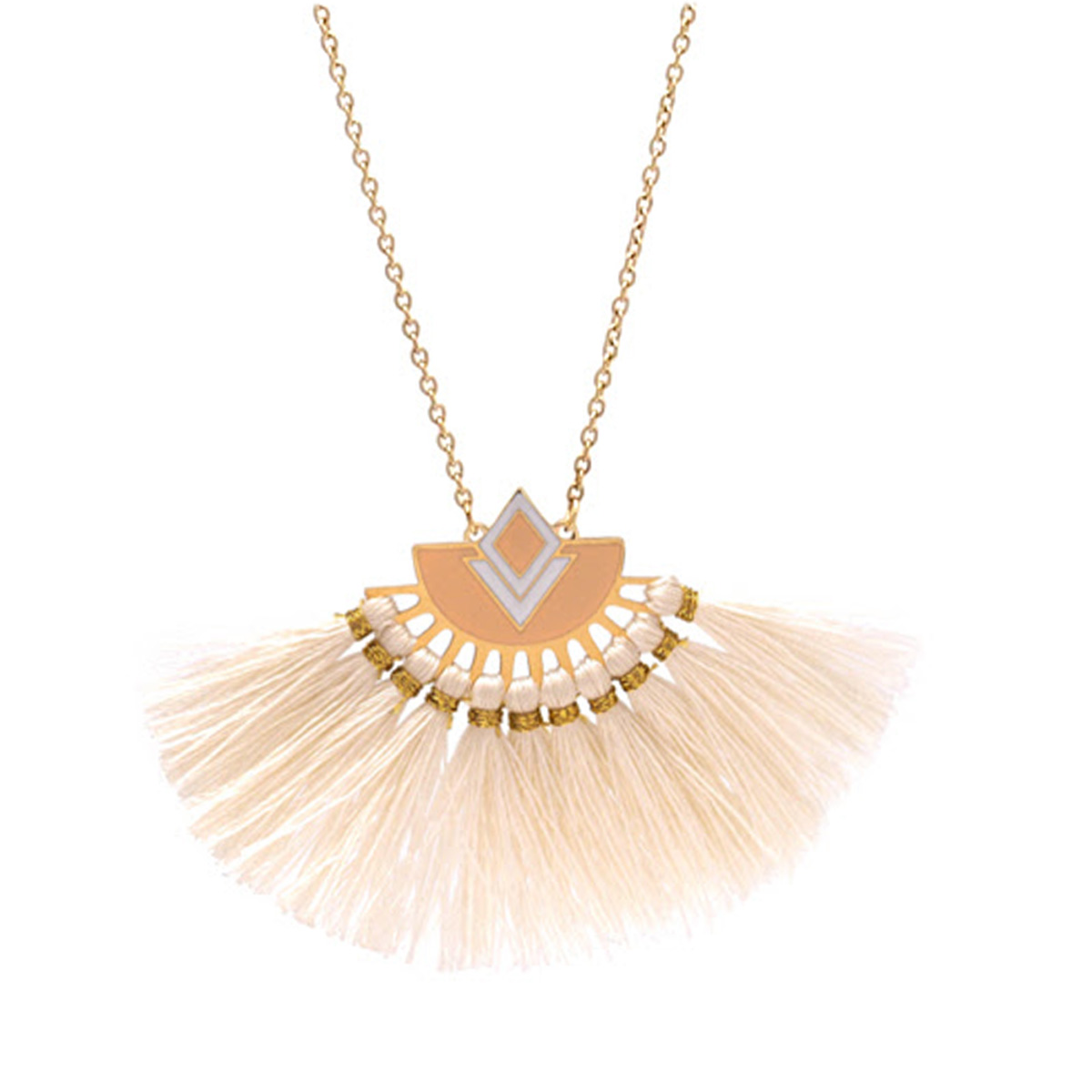 Collier créateur acier \'Cleopatra\' beige doré - 70x40 mm - [Q8652]