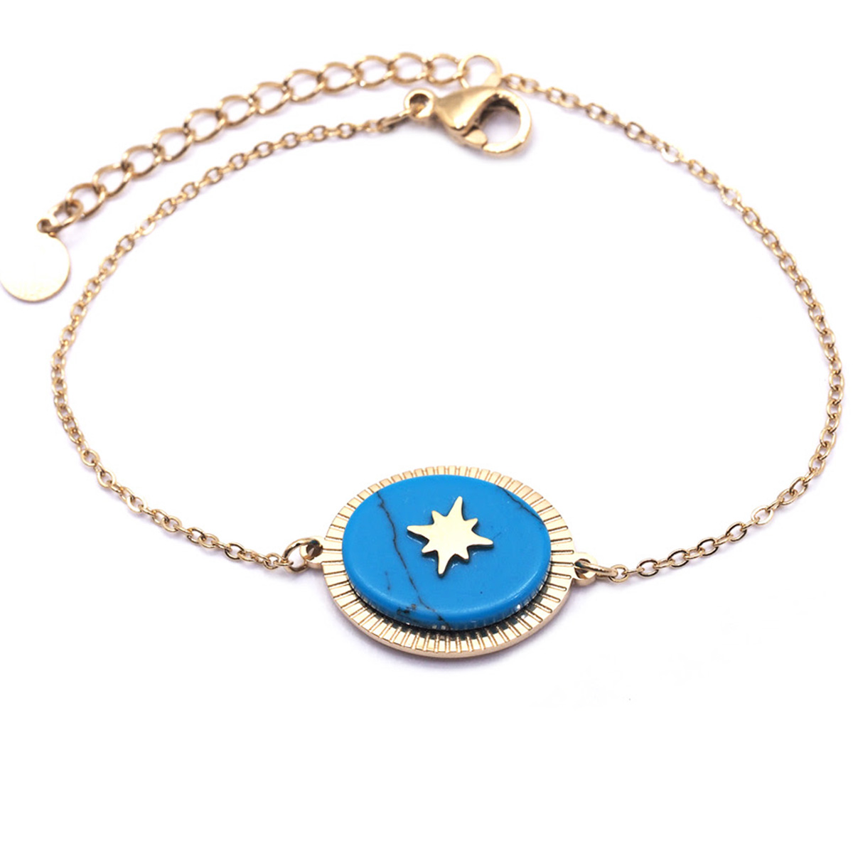 Bracelet créateur Acier \'Une Etoile est Née\' turquoise argenté - 17x14 mm - [Q8667]