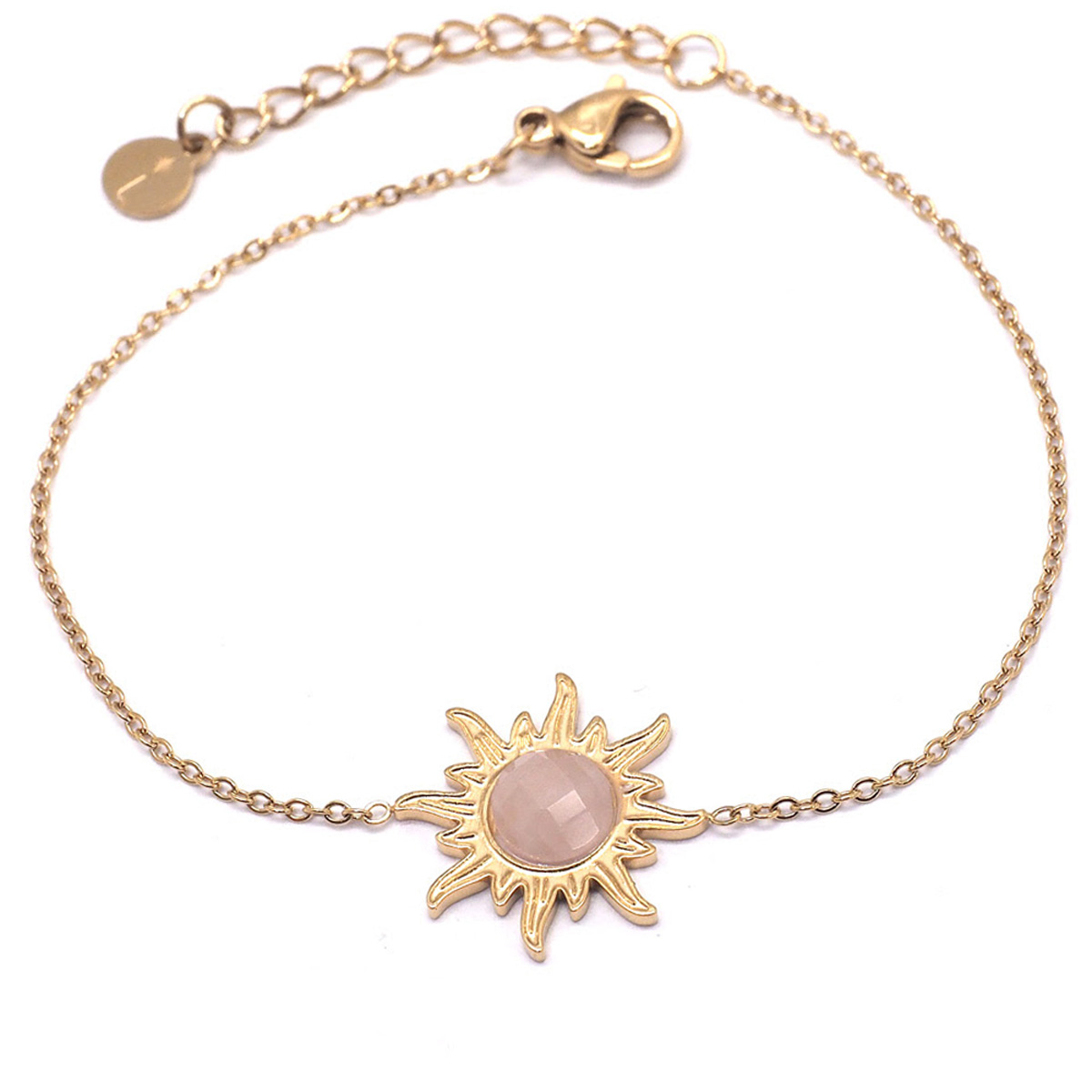 Bracelet créateur Acier \'Soleil\' quartz rose doré - 15 mm - [Q8703]