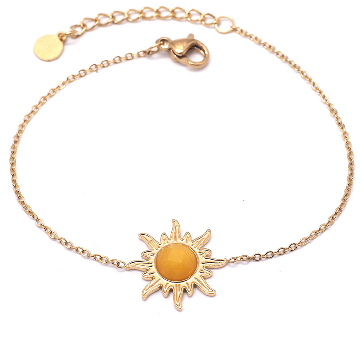 Bracelet créateur Acier \'Soleil\' agate jaune doré - 15 mm - [Q8706]