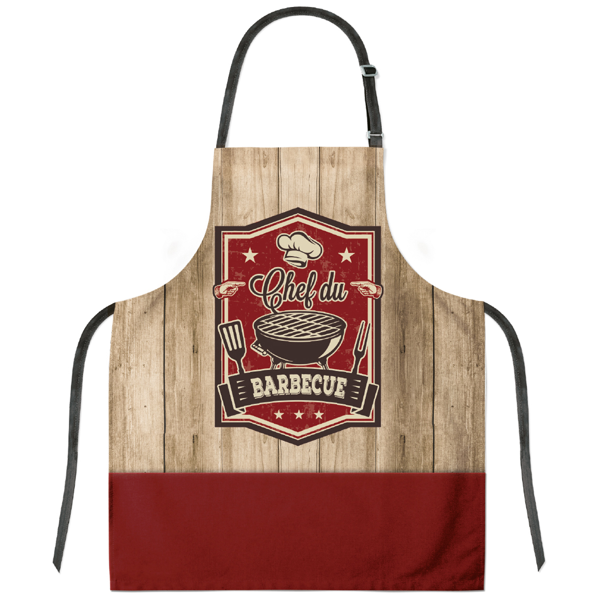 Tablier créateur coton \'Chef du Barbecue\' marron rouge- 79x70 cm - [Q8711]