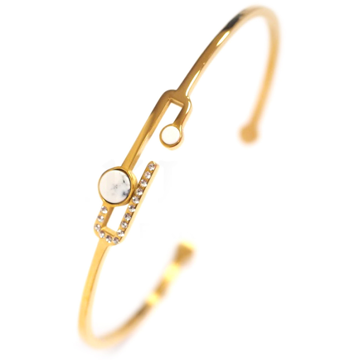 Bracelet créateur Acier \'Boho\' blanc doré - 62 mm, 25x8 mm - [Q8721]