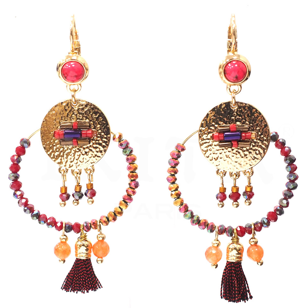 Dormeuses Créateur \'Acapulco\' rouge doré - 60x30 mm - [Q8749]
