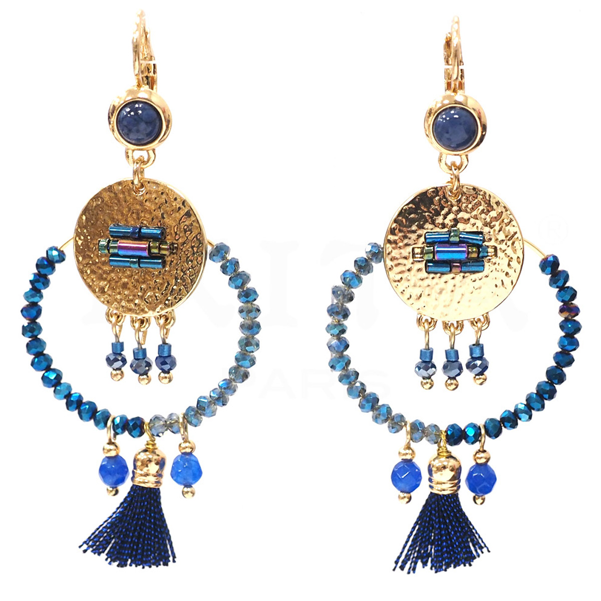 Dormeuses Créateur \'Acapulco\' bleu doré - 60x30 mm - [Q8750]