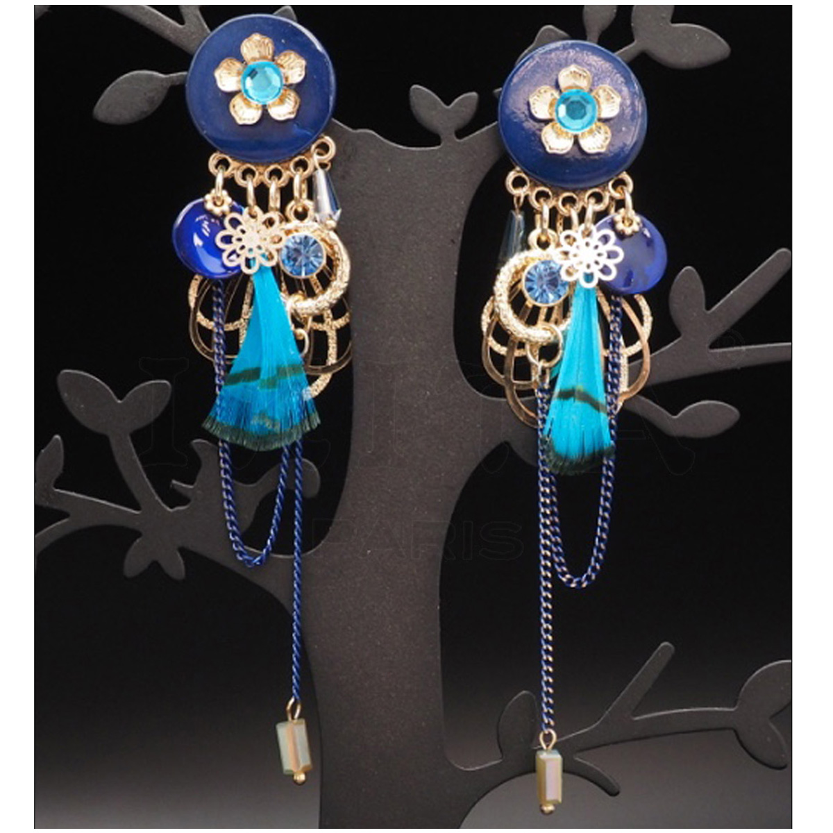 Clips créateur \'Lilipoupettes\' bleu doré - 10x25 cm - [Q8760]