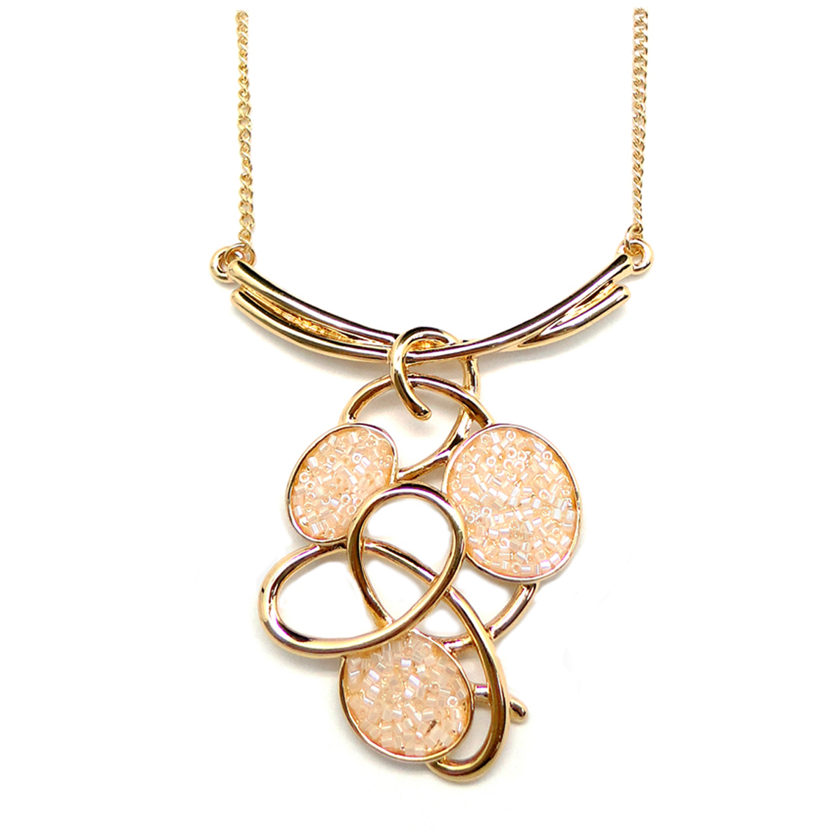 Collier Créateur \'Acapulco\' beige doré - 70x60 mm - [Q8779]