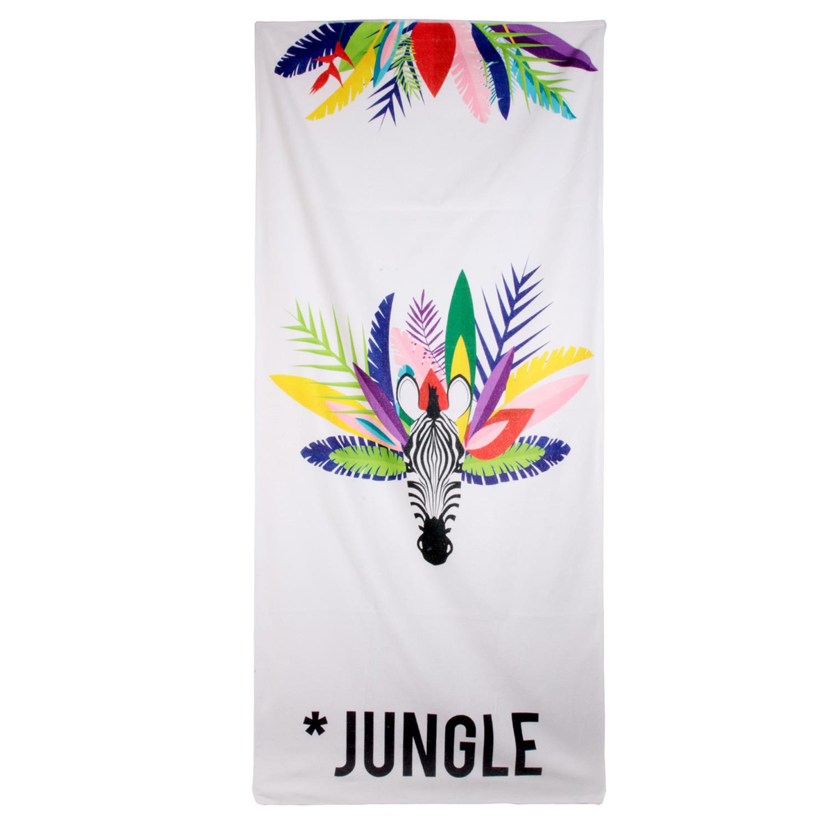 Serviette de plage créateur \'Tropical\' blanc multicolore (zèbre - jungle) - 150x70 cm - [Q9032]