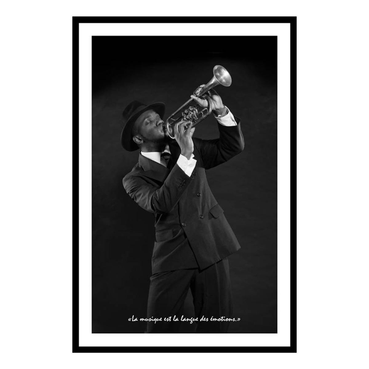Toile créateur \'Jazz\' noir (La musique est la langue des émotions - trompette) - 60x40 cm - [Q9681]