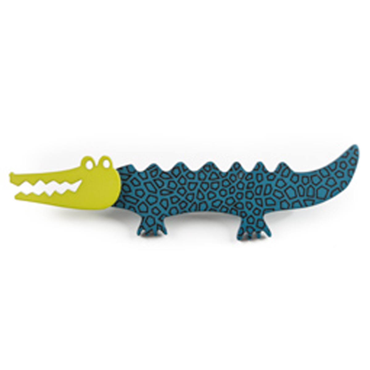 Broche artisanale \'Marionettes\' turquoise vert (crocodile) - 83x20 mm - [Q9701]