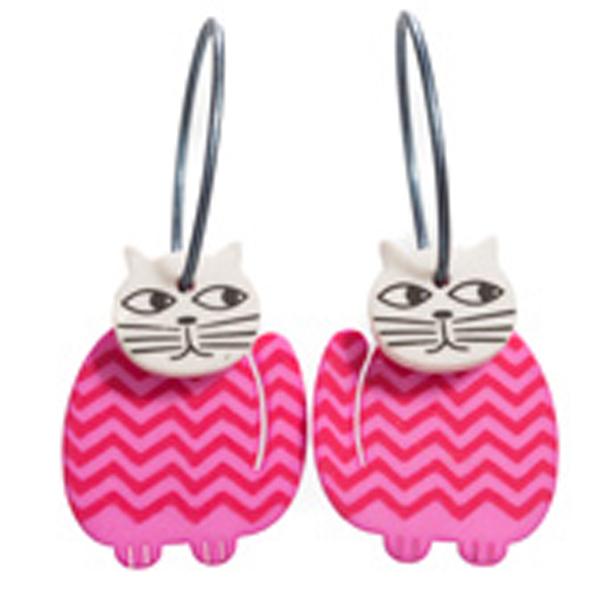 Créoles artisanales \'Marionettes\' rose (chat) - 18 mm, 20x16 mm - [Q9712]