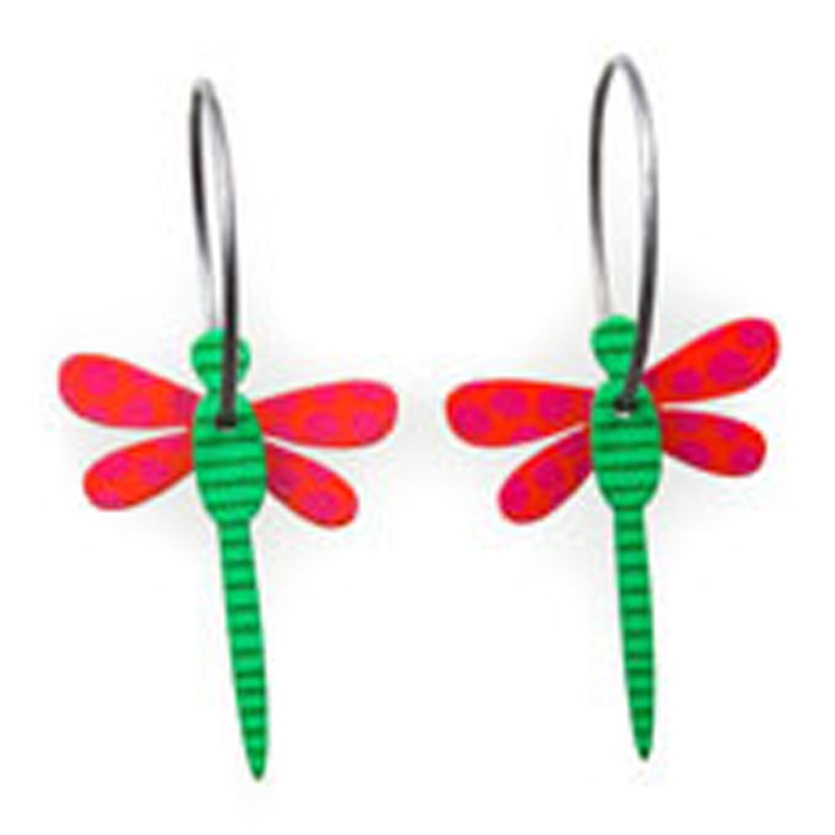 Créoles artisanales \'Marionettes\' rouge vert (libellule) - 18 mm, 20x17 mm - [Q9722]
