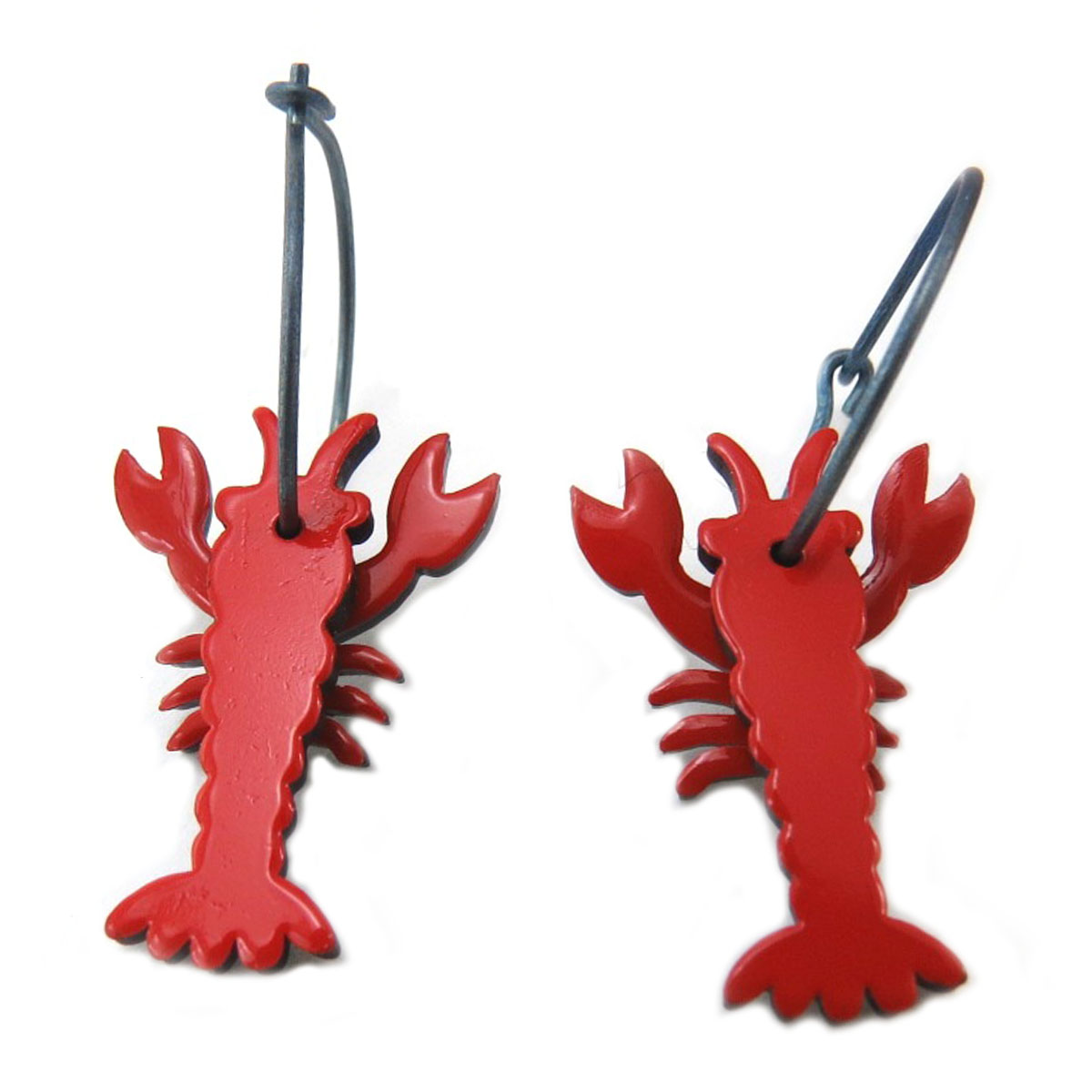 Créoles artisanales \'Marionettes\' rouge (homard) - 18 mm, 20x16 mm - [Q9728]