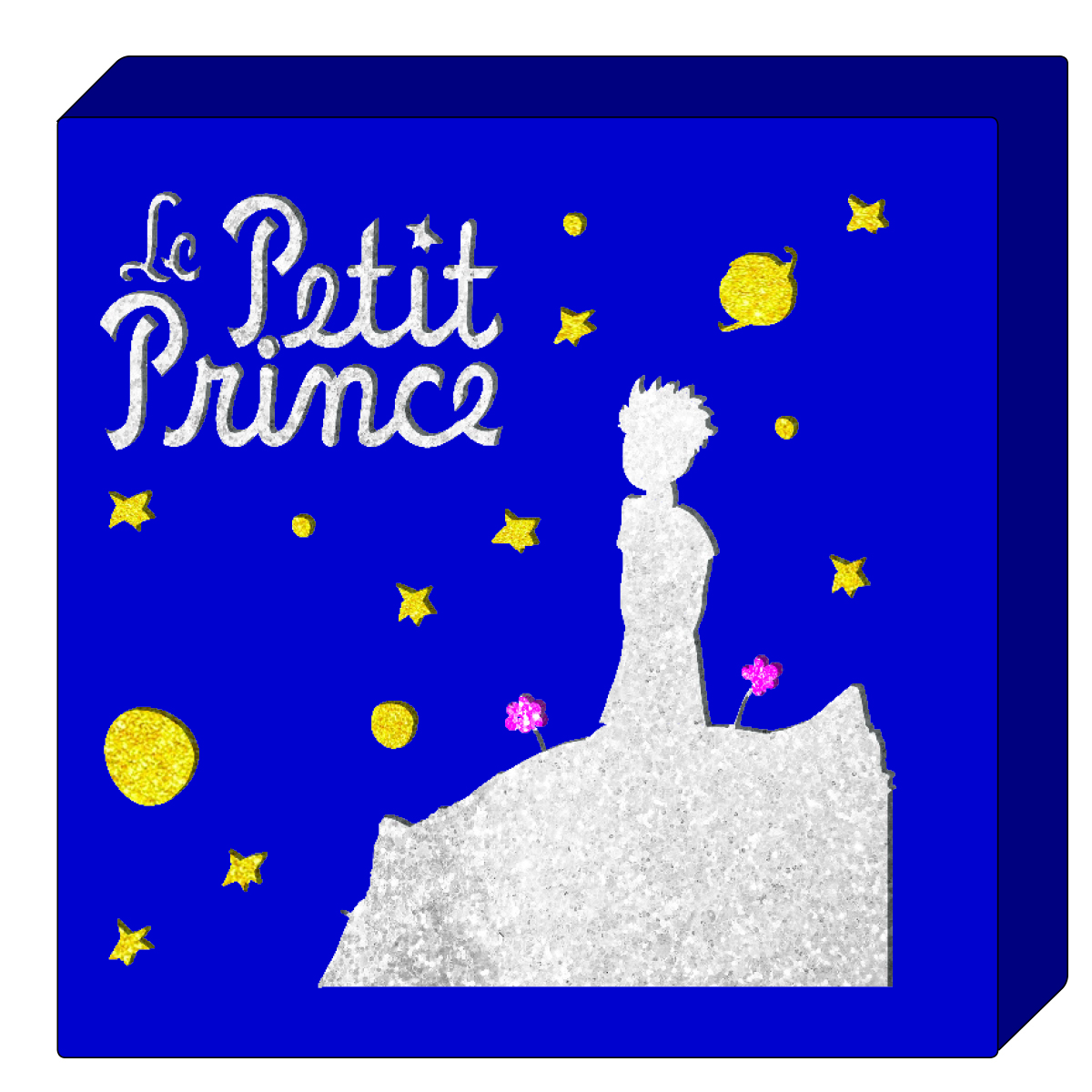 Cadre lumineux bois \'Le Petit Prince\' bleu (nuit étoilée) - 20x20 cm - [Q9739]