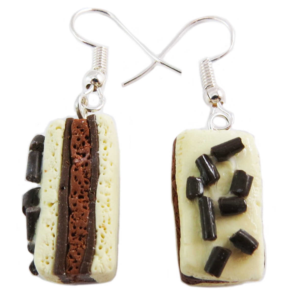 Boucles d\'oreilles artisanales \'Napolitains\' beige marron - 20x10x10 mm - [Q9770]