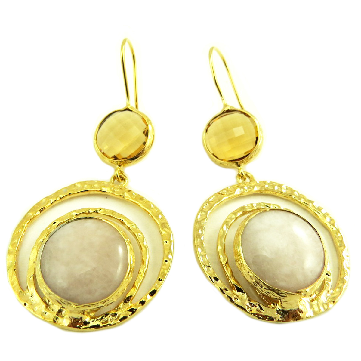 Boucles artisanales \'Cléopatra\' beige doré - 45x28 mm - [Q9817]