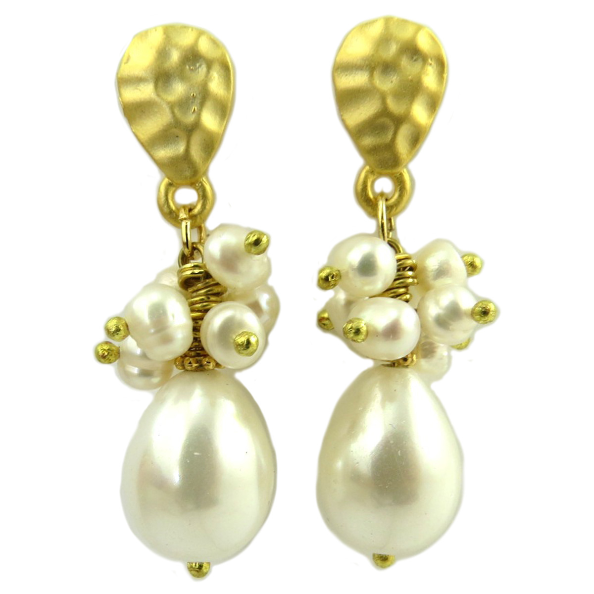 Boucles artisanales \'Cléopatra\' blanc doré - 45x13 mm - [Q9830]