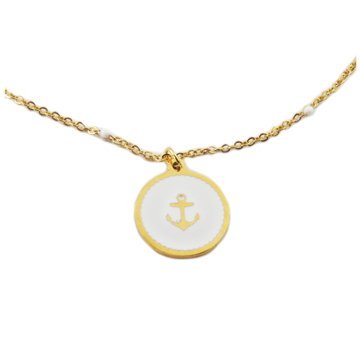 Collier créateur acier \'Ancre Marine\' blanc doré - 15 mm - [R0177]