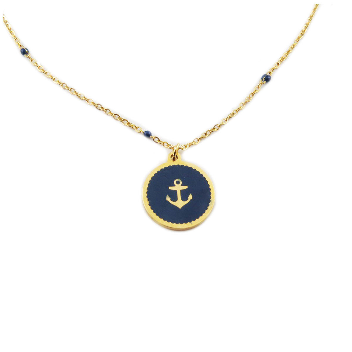 Collier créateur acier \'Ancre Marine\' marine doré - 15 mm - [R0179]