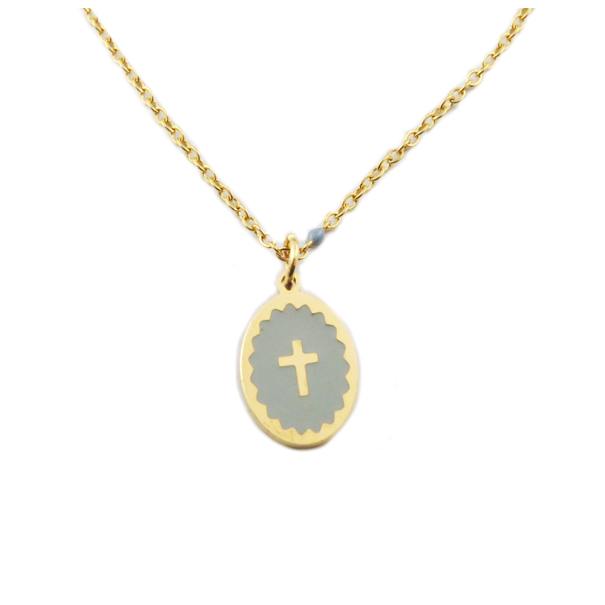 Collier créateur acier \'Croix\' gris doré - 15x10 mm - [R0196]