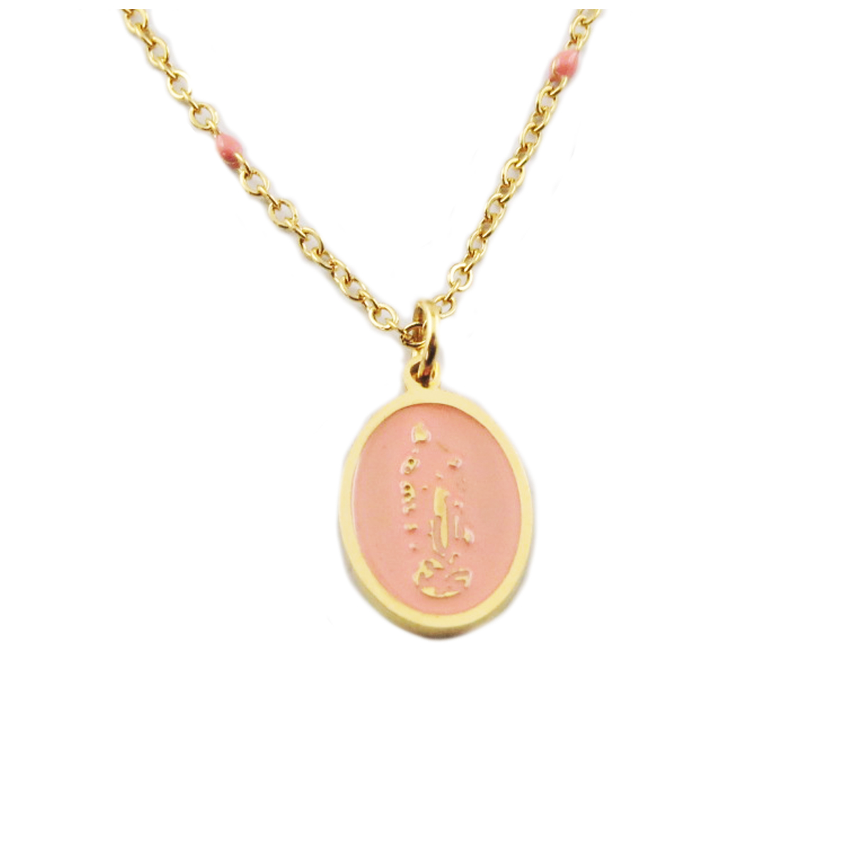 Collier créateur acier \'Vierge Marie\' rose doré - 15x10 mm - [R0198]