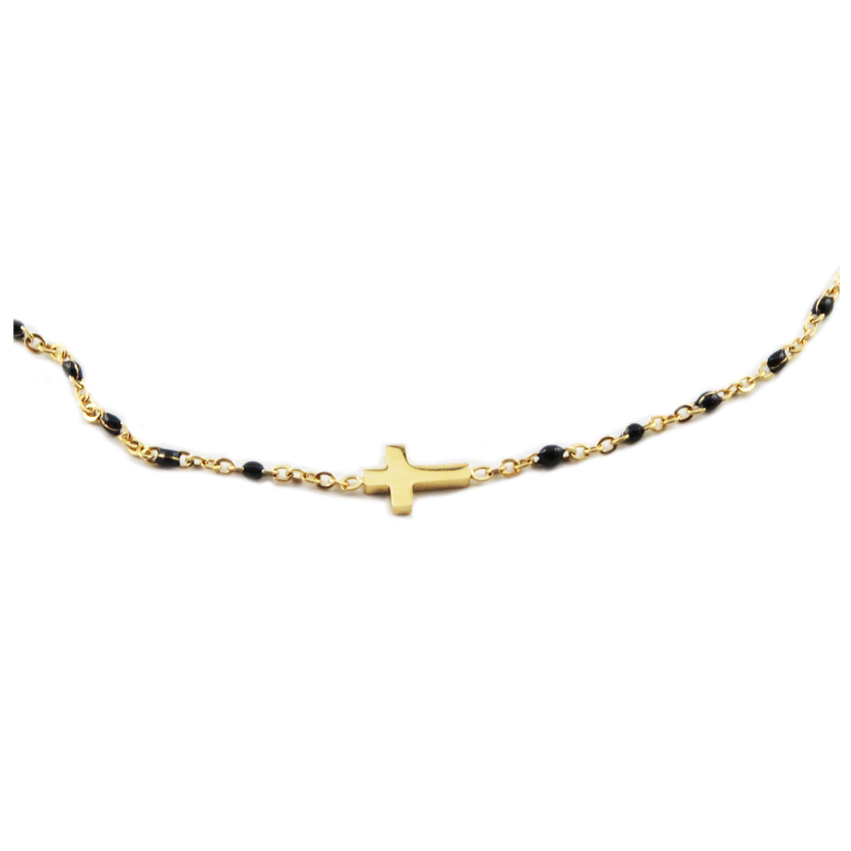 Collier créateur acier \'Croix\' noir doré - 10x5 mm - [R0224]