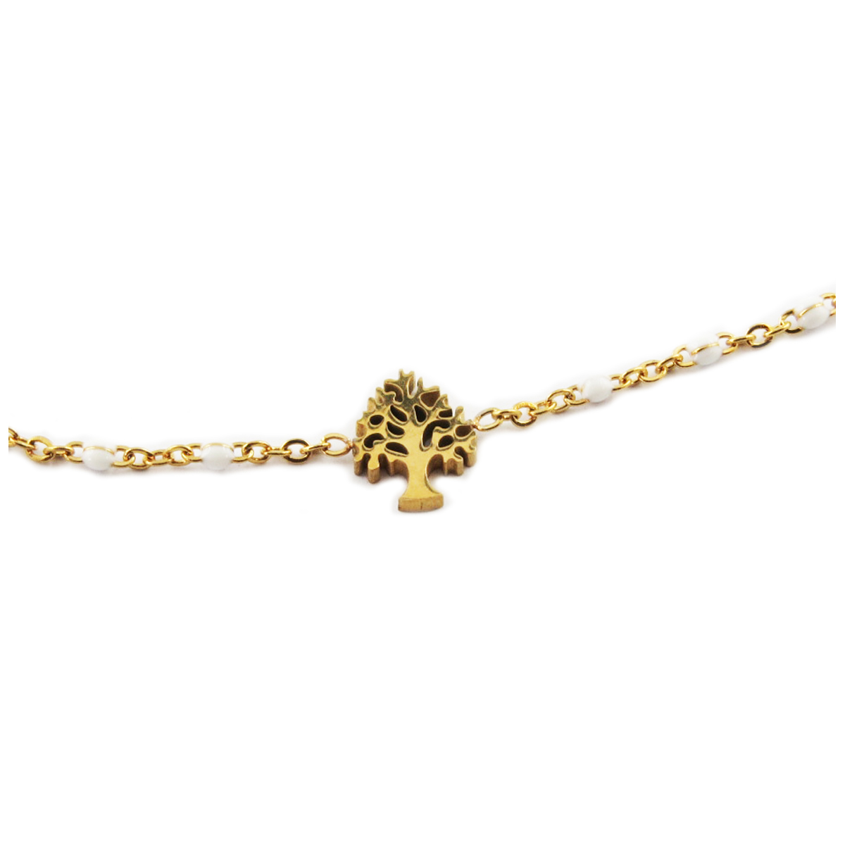 Collier créateur acier \'Arbre de Vie\' blanc doré - 10x8 mm - [R0228]