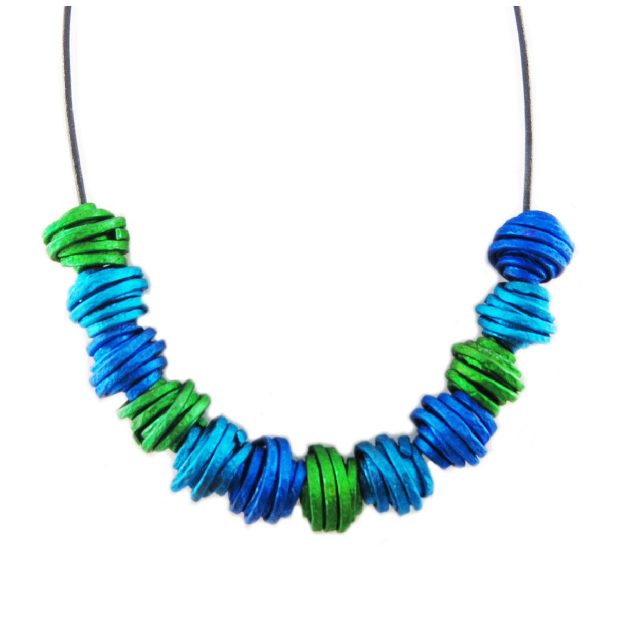 Collier artisanal \'Aluminirock\' bleu vert - largeur 15 cm - [R0317]
