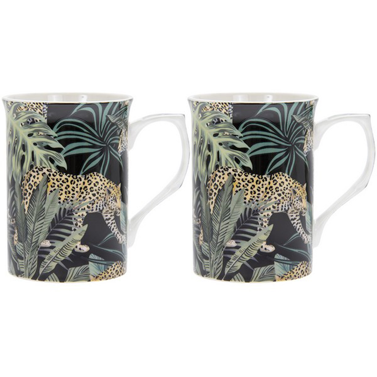 Coffret 2 mugs porcelaine \'Jungle Fever\' vert noir - 10x75 cm (léopard) - [R0475]