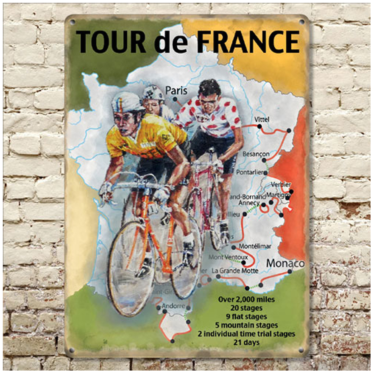 Plaque métal rétro \'Tour de France\' multicolore vintage - 40x30 cm - [R0616]