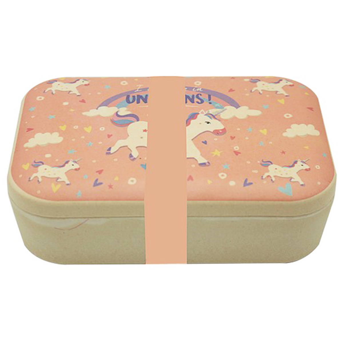 Lunch box bambou \'Licorne My Unicorn\' rose beige - 19x13x6 cm - [R0617]
