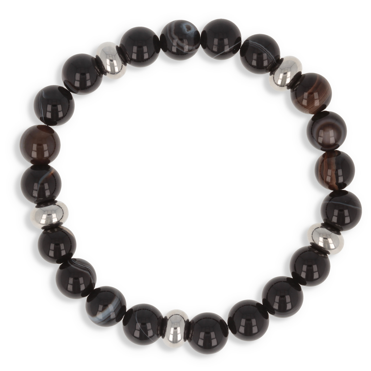 Bracelet acier \'Minéralia\' noir rayé (agate) - 8 mm - [R0670]
