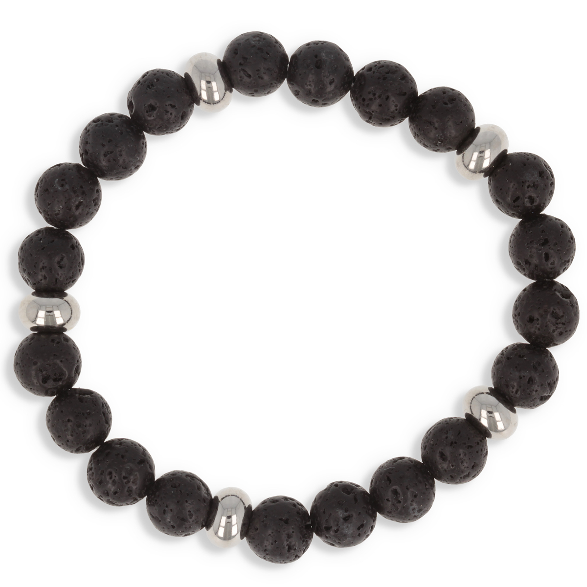 Bracelet acier \'Minéralia\' noir (pierre de lave) - 8 mm - [R0673]