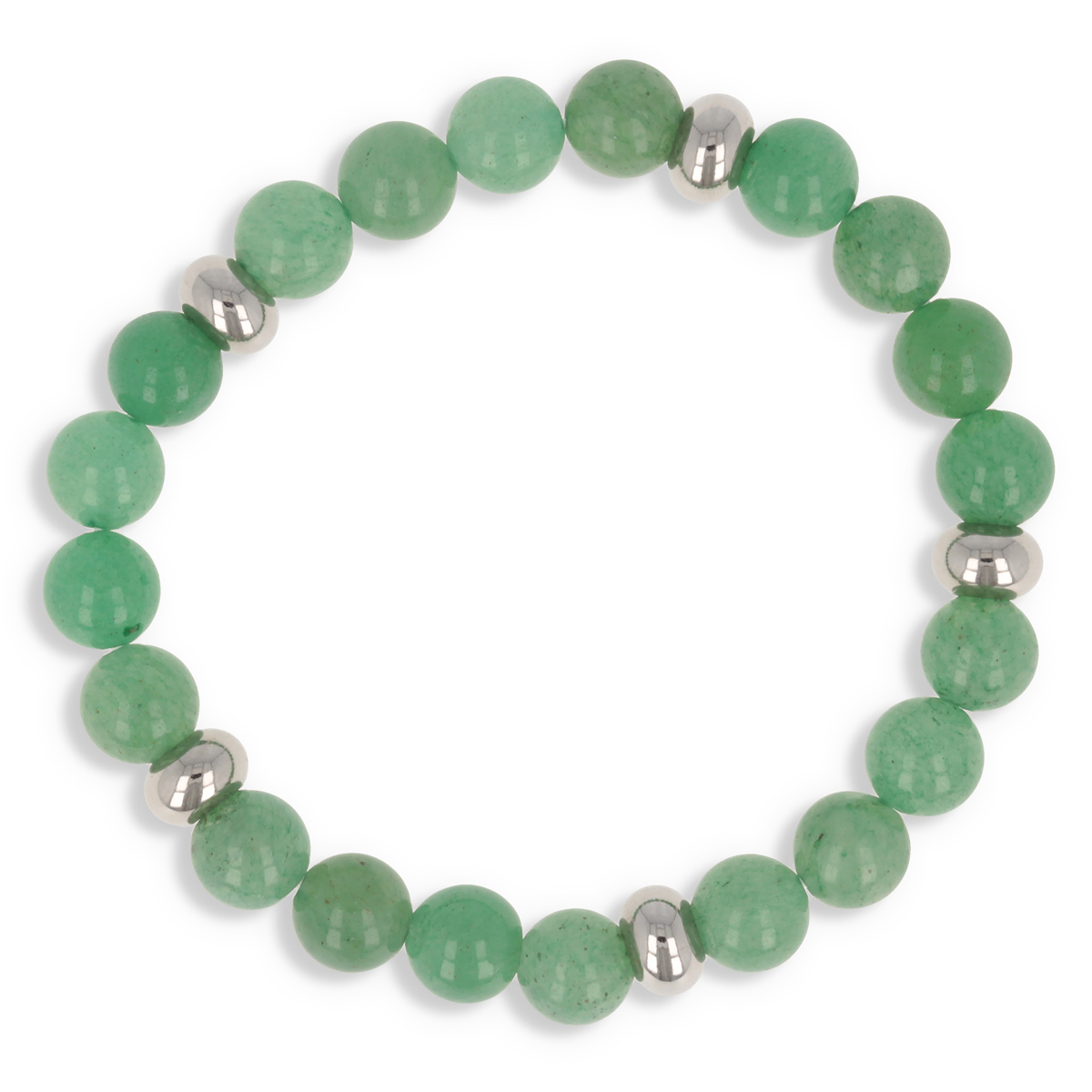 Bracelet acier \'Minéralia\' vert (aventurine) - 8 mm - [R0676]