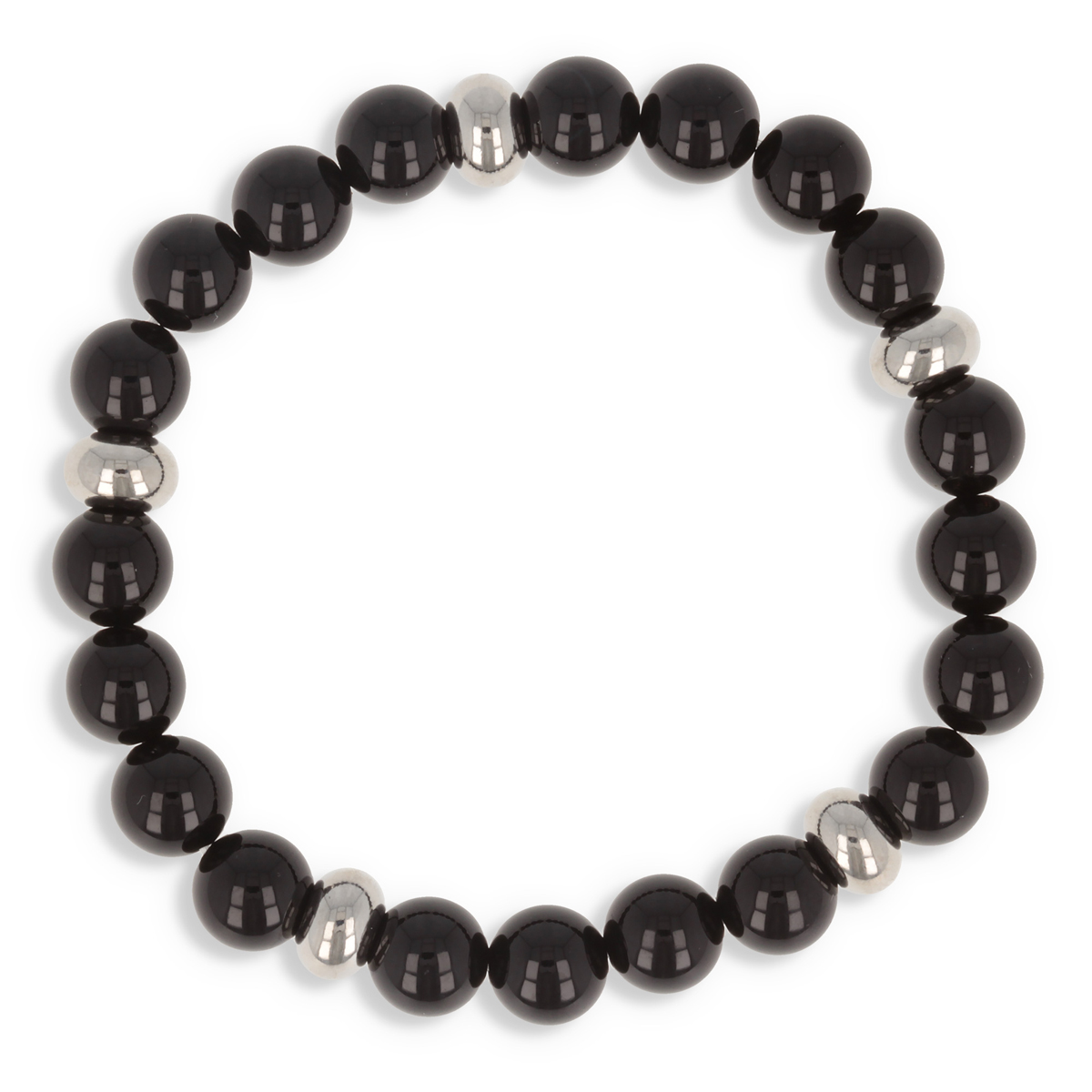 Bracelet acier \'Minéralia\' noir (agate) - 8 mm - [R0683]