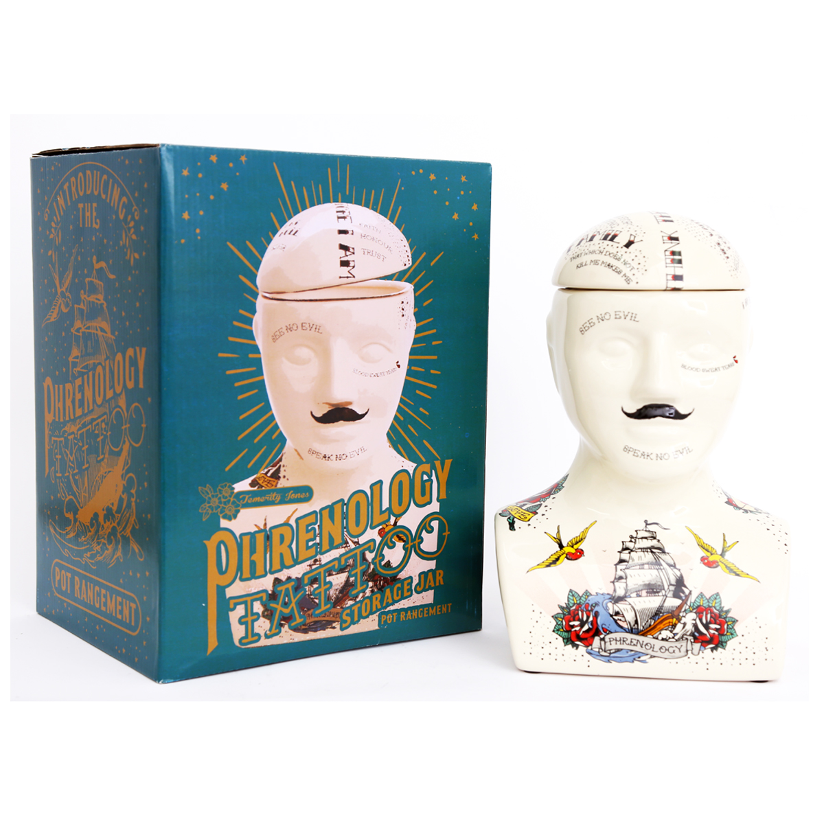 Crâne de rangement céramique \'Phrenology\' blanc multicolore - 30x19x17 cm - [R0839]
