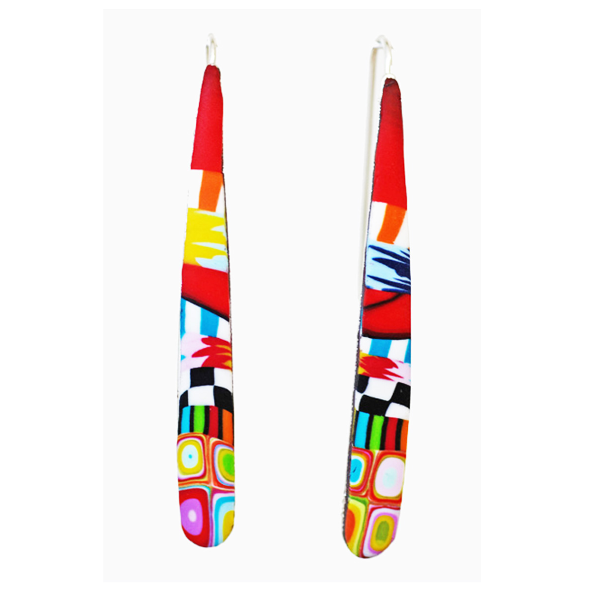 Boucles d\'oreilles artisanales \'Colombine & Arlequin\' multicolore - 53x7 mm - [R1052]